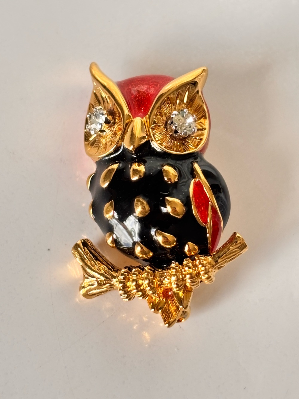 Elegant D'Orlan Gold and Black Owl Brooch